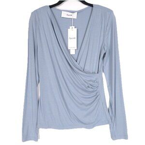 NWT Ancosti Women's Top MEDIUM‎ Wrap Blue Long Sleeve V-Neck Soft Rayon Stretch